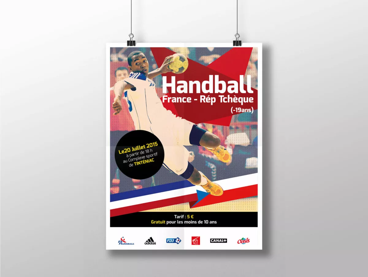 Affiche du match de handball opposant l'équipe de France des moins de 19 ans à la République Tchèque en 2015