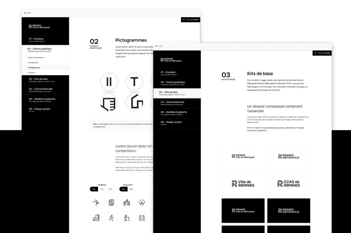 Deux écrans du Guide de Marque de Rennes Métropole