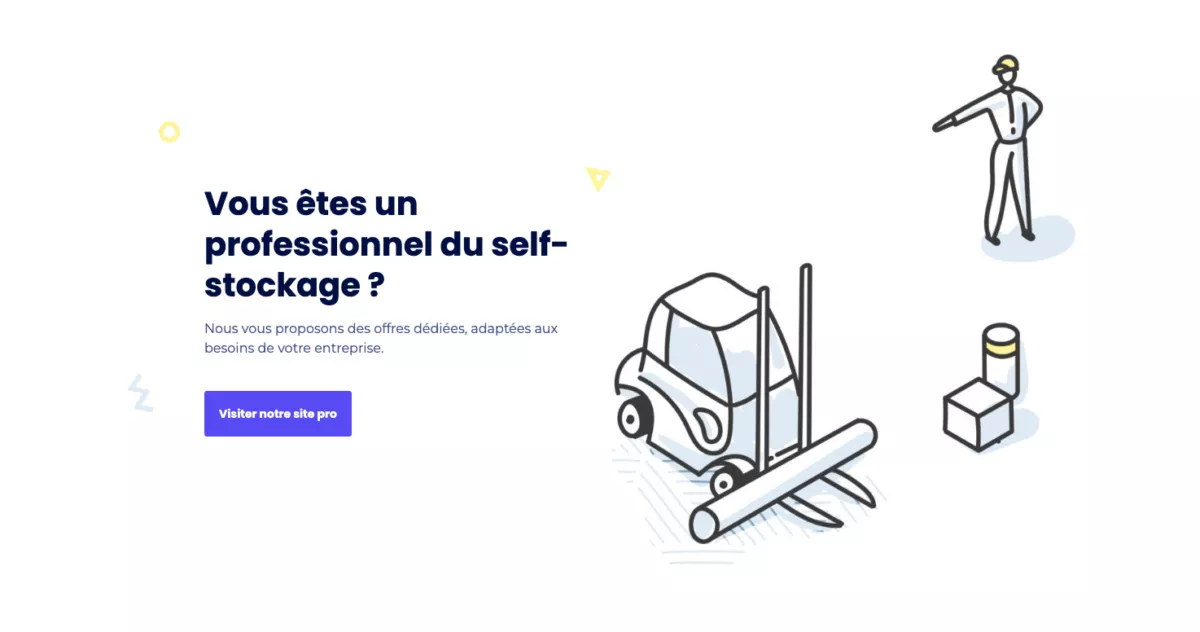 Extrait du site Assurbox affichant "Vous êtes un professionnel du self-stockages N Nous vous proposons des offres dédiées aux besoins de votre entreprise