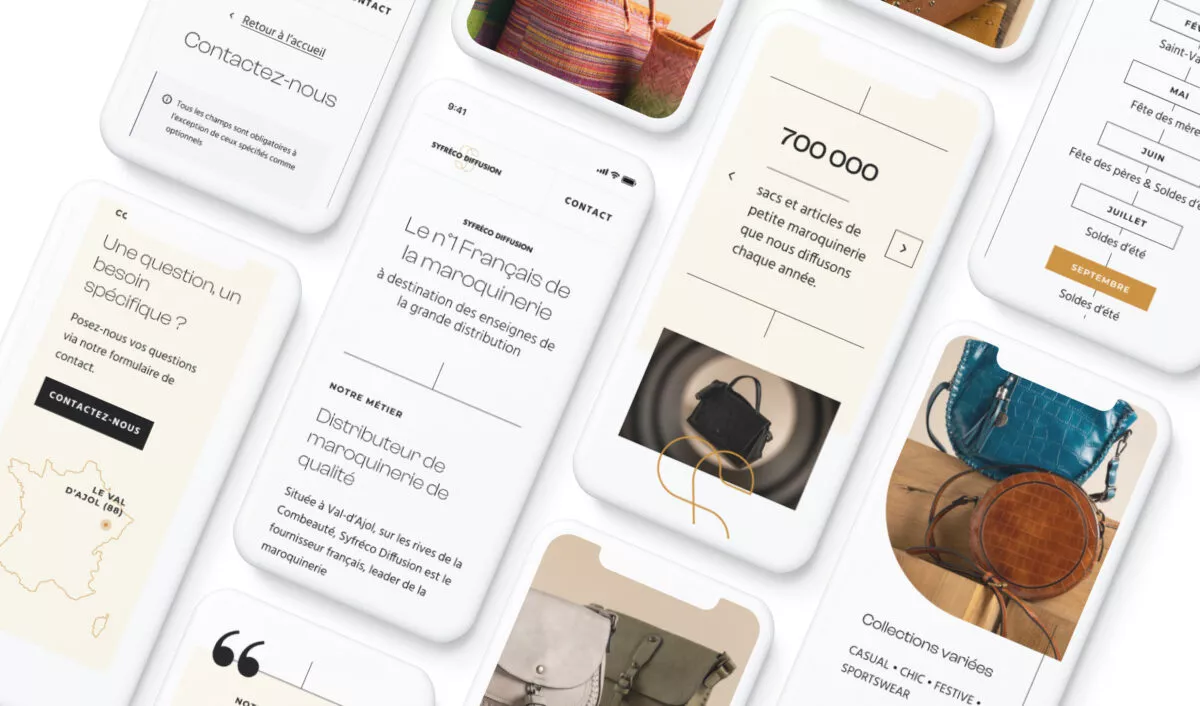 Écrans de téléphones mobiles affichant le site web de Syfreco