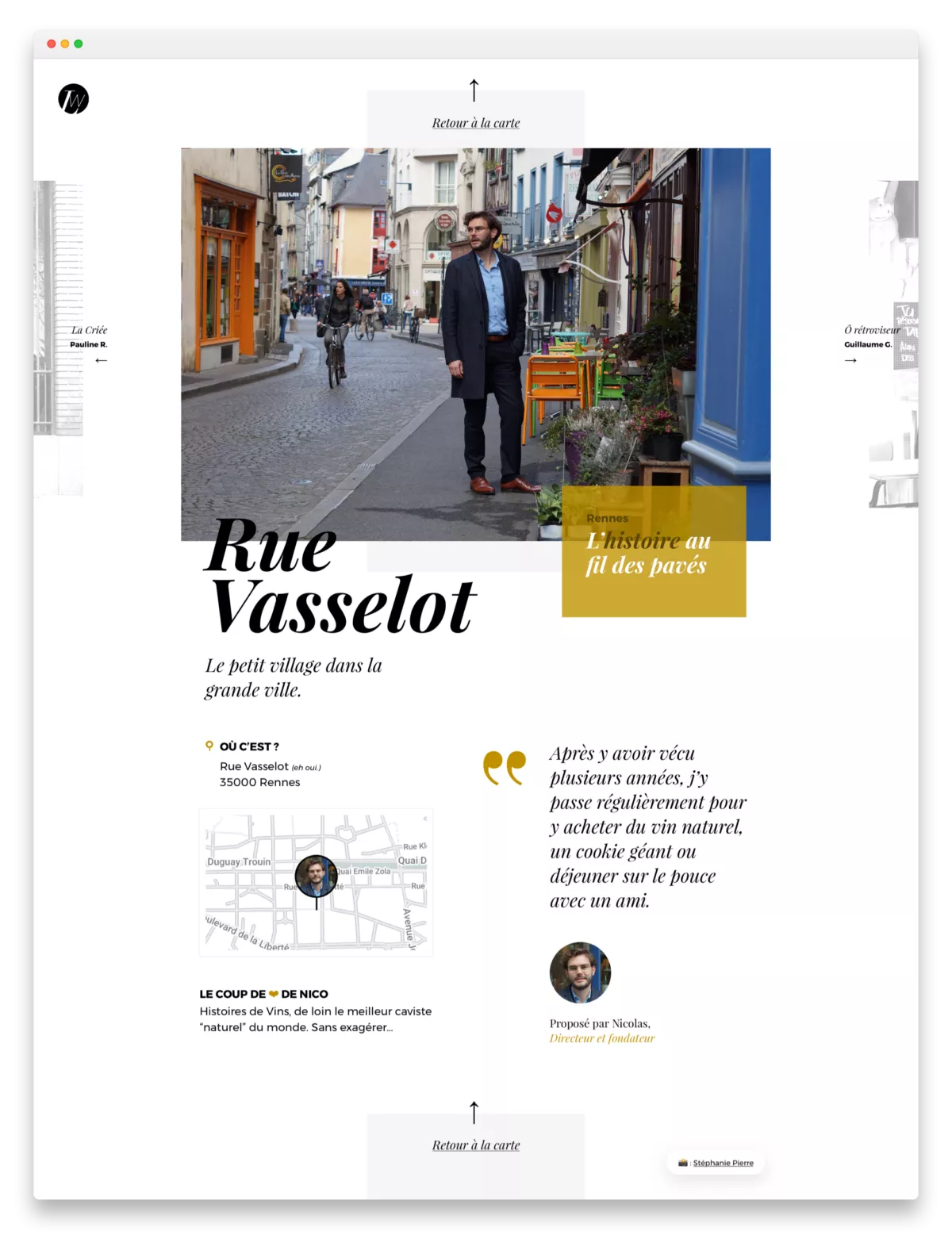 Capture d'écran du site web de Rennes LunaWeb affichant Nicolas Le Cam dans la rue Vasselot